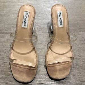 Steve Madden Nude Clear-Strap Block Heel Sandals